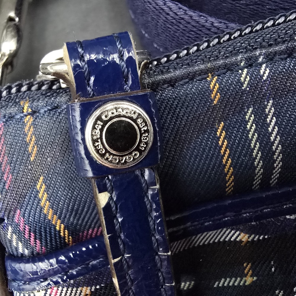 Coach Poppy Tartan Plaid Signature Crossbody Bag Purse Blue Purple Pink - Picture 5 of 12